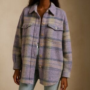 Wilfred Free Ganna Wool Pastel Plaid Shacket Jacket | Lavender Check Button-up